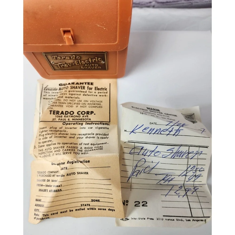 1948-50 Terado -Electric Auto Shaver Plug‎ Charger Box Inserts & Receipt Prop
